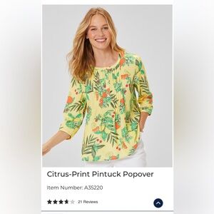 Appleseed’s womens Citrus Print Pintuck Popover blouse size 1X vacation spring